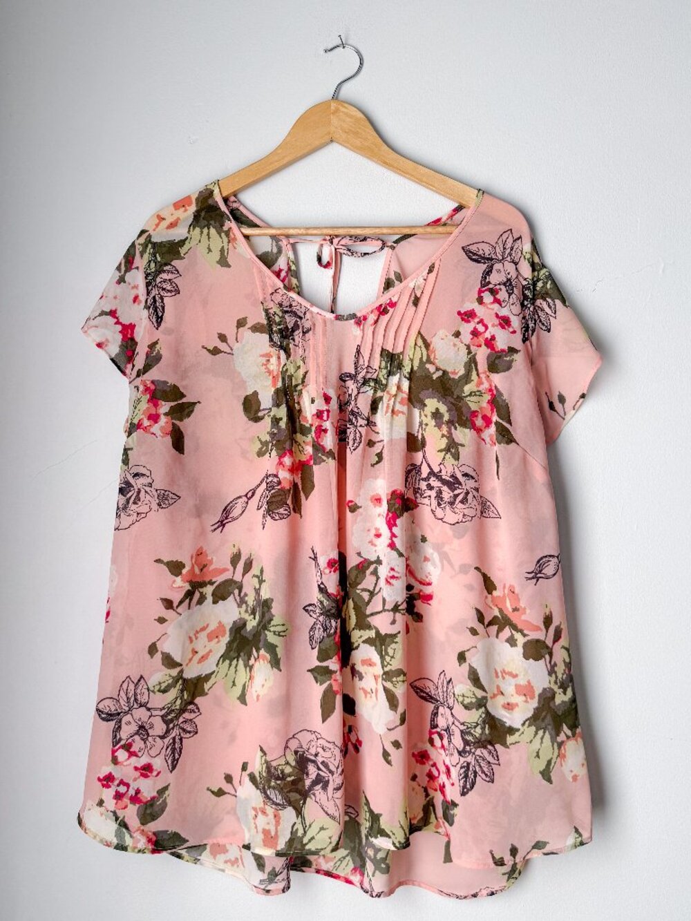 In Every Story Sheer Floral Blouse Pink Ruffle Sleeve Plus Size 2X